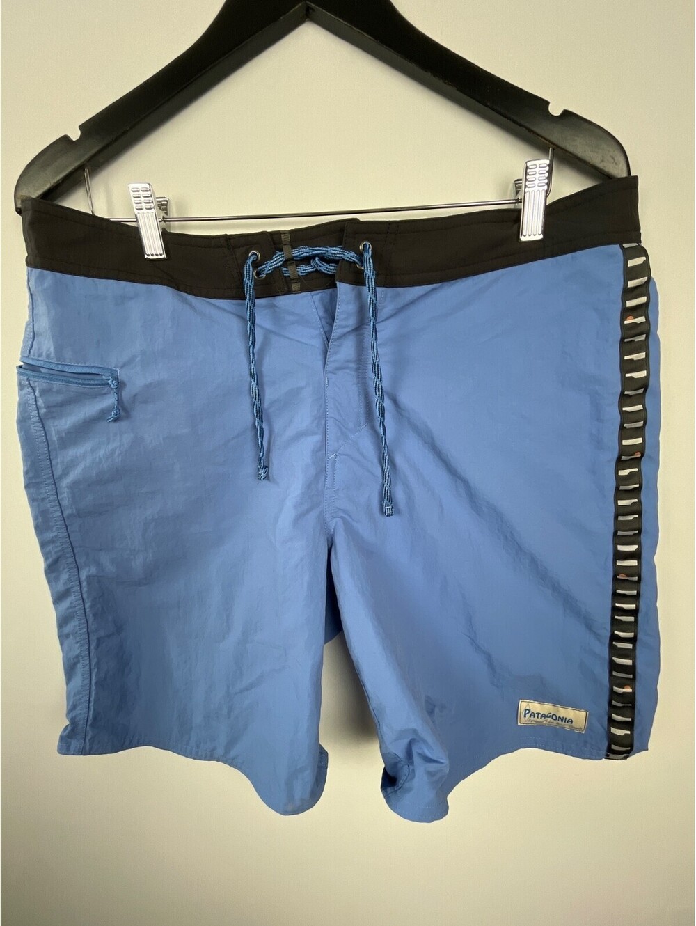 Patagonia Board Shorts Mens 34 Blue Black Swim Surf Quick Dry Drawstring Pocket